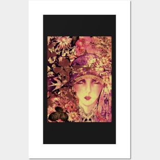 ROSE PINK MUTED FLORAL ART DECO FLAPPER COLLAGE POSTER PRINT Posters and Art